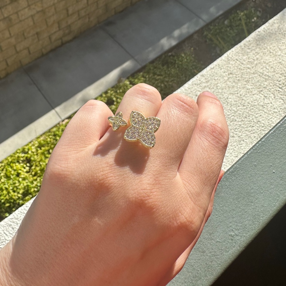 Double Flower Ring 18k gold plated - Picture 3 of 4